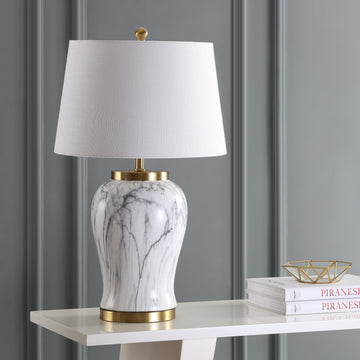 Prague 28" Ceramic Marble LED Table Lamp - JONATHAN Y